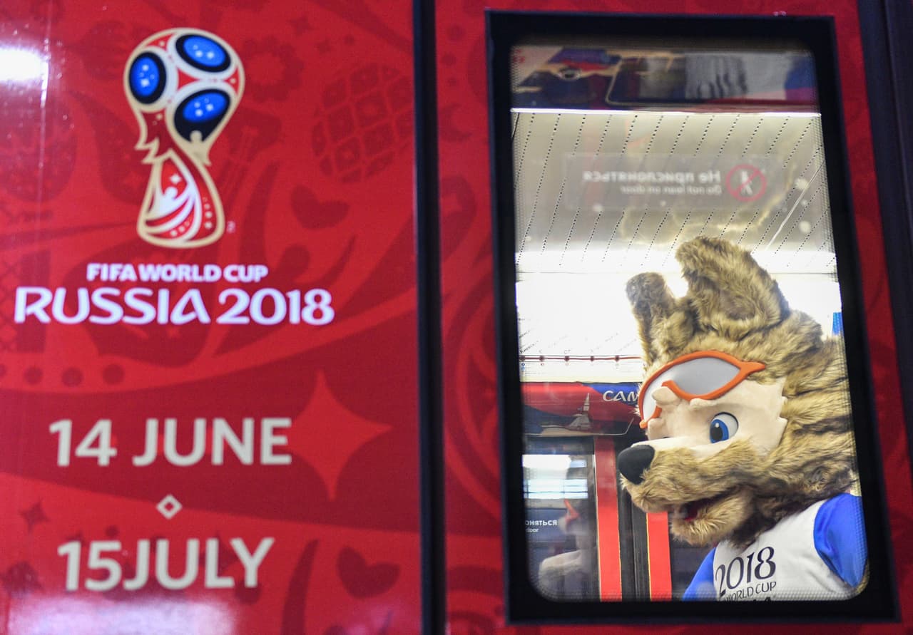 Zabivaka, the official mascot for the 2018 FIFA World Cup Russia, attends the unveiling of the official poster for the 2018 FIFA World Cup at Moscow's Krasnaya Presnya metro depot on November 28, 2017. / AFP PHOTO / Mladen ANTONOV (Photo credit should read MLADEN ANTONOV/AFP/Getty Images)