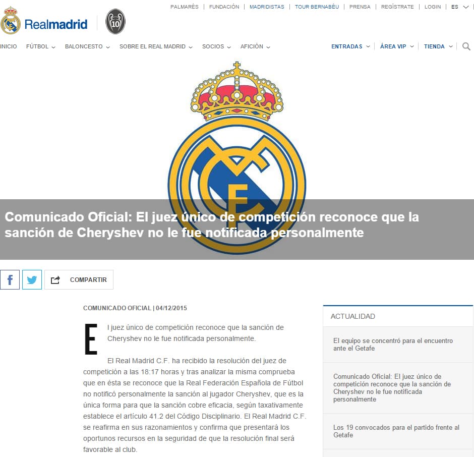Comunicado Real Madrid CF