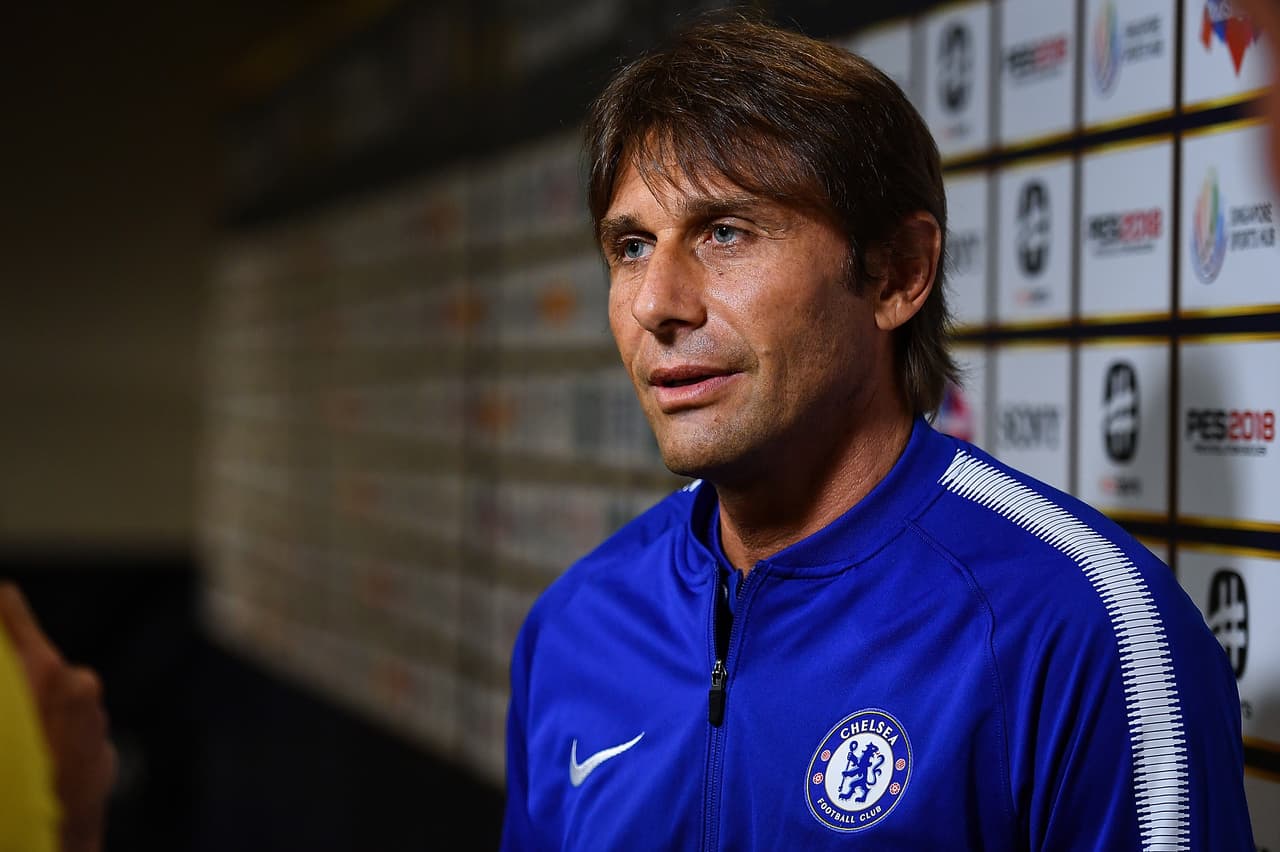 SINGAPORE - JULY 29: Chelsea FC team manager Antonio Conte is interviewed during the International Champions Cup match between FC Internazionale and Chelsea FC at National Stadium on July 29, 2017 in Singapore. (Photo by Thananuwat Srirasant/Getty Images for ICC)