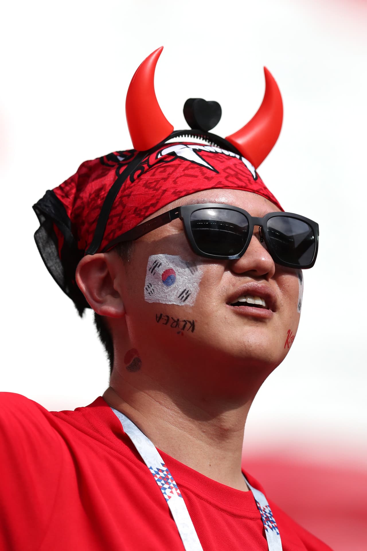 KAZAN, RUSSIA - JUNE 27: A Korea Republic fan looks on prior to the 2018 FIFA World Cup Russia group F match between Korea Republic and Germany at Kazan Arena on June 27, 2018 in Kazan, Russia. (Photo by Catherine Ivill/Getty Images)