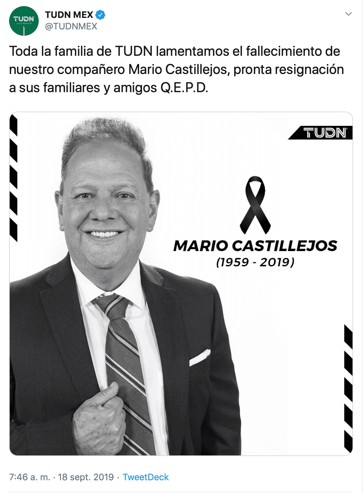 Nuestro compañero falleció a causa de un infarto.