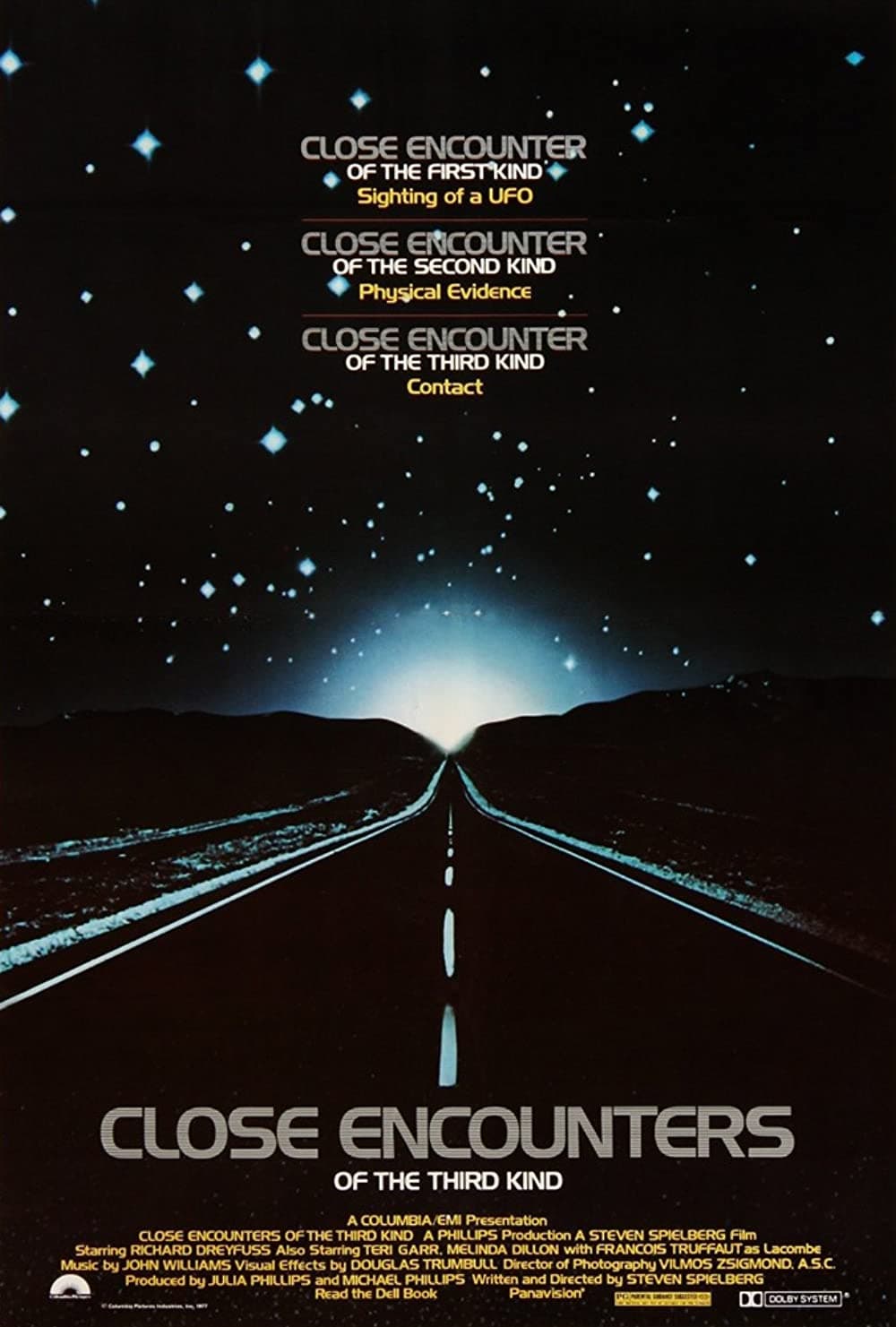 Close Encounters of the Third Kind (1977) - Una noche, cerca de su casa, en Indiana, Roy Neary observa en el cielo unos misteriosos objetos voladores. Desde entonces vive tan obsesionado por comprender lo que ha visto que se distancia de su esposa.
<br>