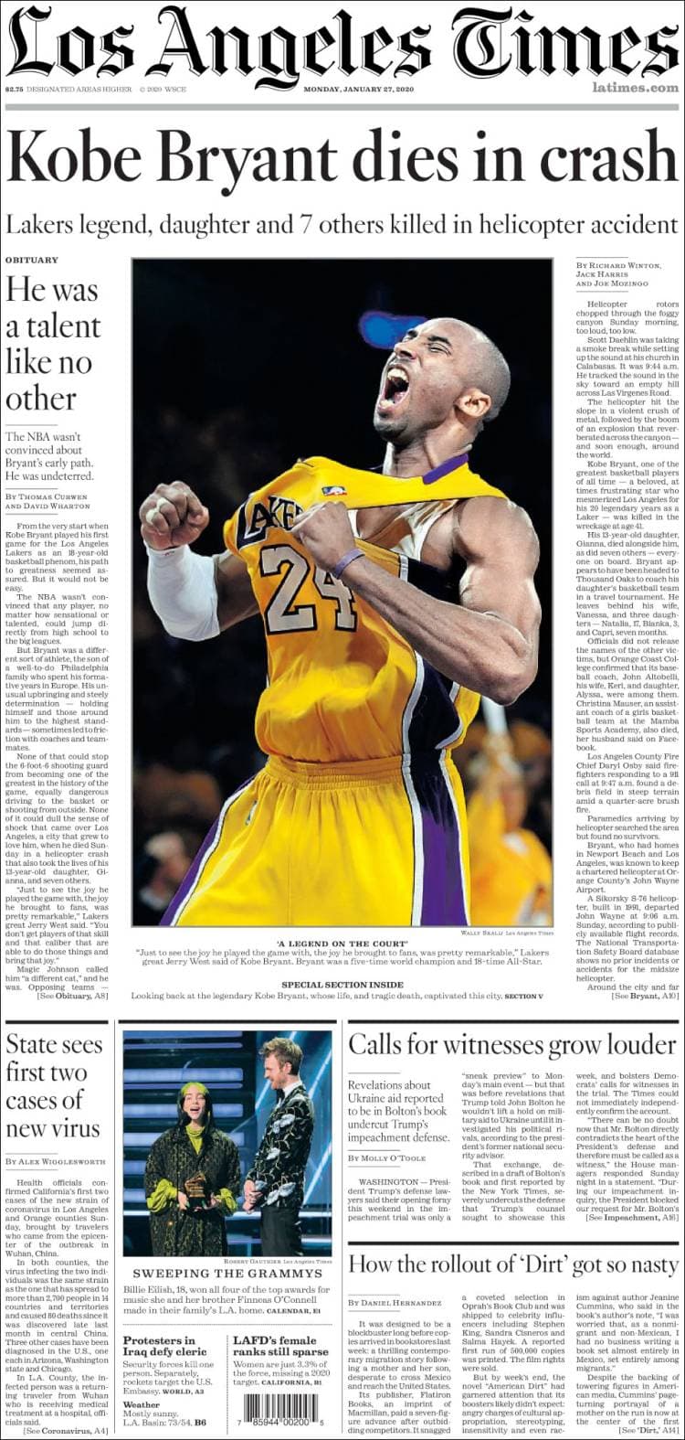 Kobe Bryant paraliza al mundo con su muerte y se convierte en tendencia a nivel internacional.