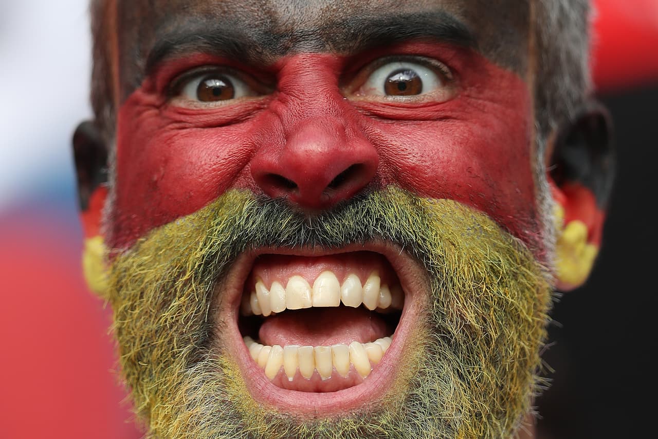 A Germany supporter looks on ahead of the Russia 2018 World Cup Group F football match between South Korea and Germany at the Kazan Arena in Kazan on June 27, 2018. (Photo by Roman Kruchinin / AFP) / RESTRICTED TO EDITORIAL USE - NO MOBILE PUSH ALERTS/DOWNLOADS (Photo credit should read ROMAN KRUCHININ/AFP/Getty Images)
