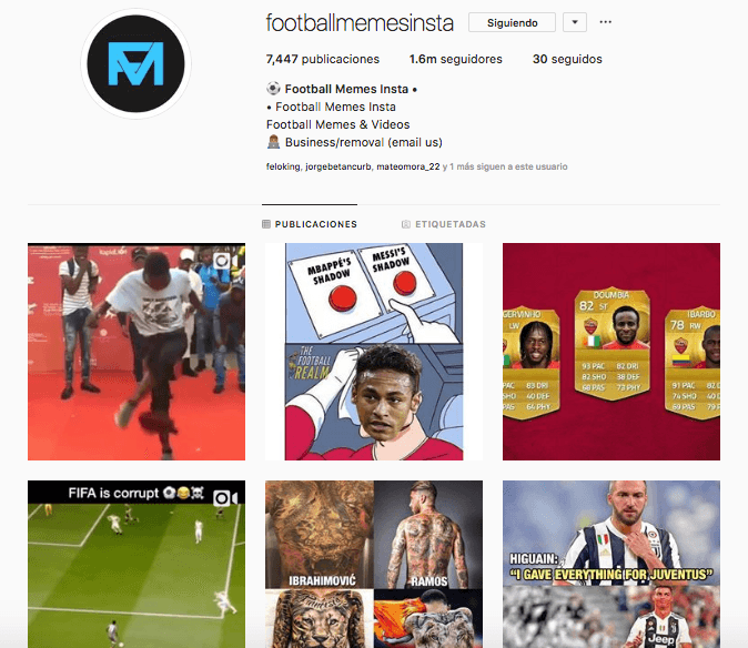 5. Football Memes Insta (@footballmemesinsta) - Si lo que quieres es divertirte en cada jornada del fútobl europeo, no hay duda de que esta cuenta es para tí. Actualmente cuentan con 1.6 millones de seguidores y se caracterizan por burlarse de todo lo posible.