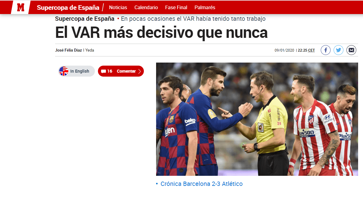 Sorpresiva eliminación del Barcelona en la Supercopa encuentra razón en el VAR.