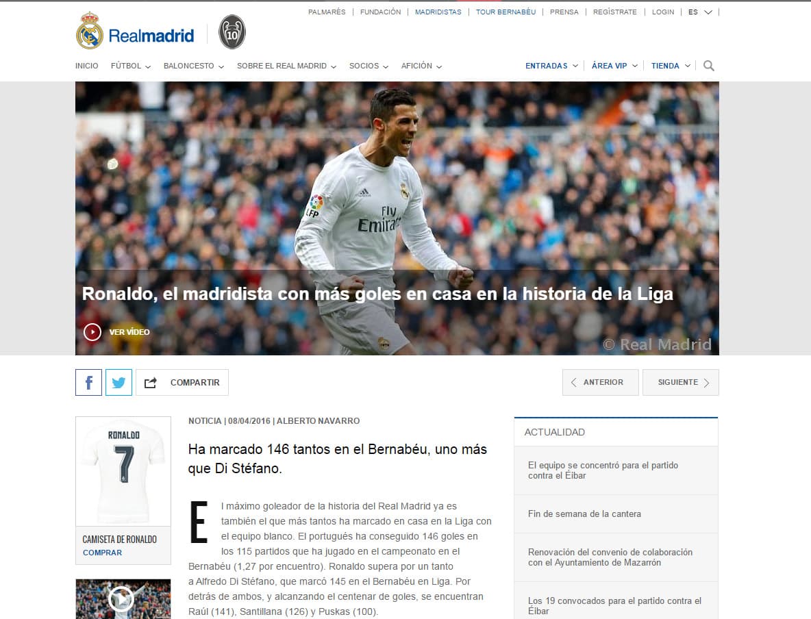 Ronaldo, máximo goleador madridista en la 'Casa Blanca'