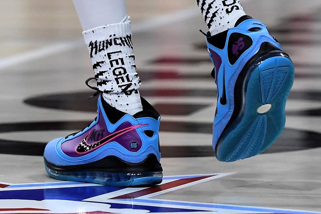 Tenis Nike usados por Quavo, #91 del equipo Stephen A. durante el juego de las Celebridades.