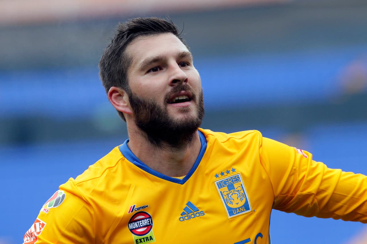 Action photo during the friendly match of preparation Tigres UANL vs Veracruz before the great final of Apertura 2016 Liga BBVA Bancomer MX at Universitary Stadium. Foto de accion durante el partido amistoso de preparacion Tigres UANL vs Veracruz previo a la Gran Final del Torneo Apertura 2016 de la Liga BBVA Bancomer MX en el estadio Universitario, en la foto: Andre-Pierre Gignac de Tigres celebra su gol 09/12/2016/MEXSPORT.