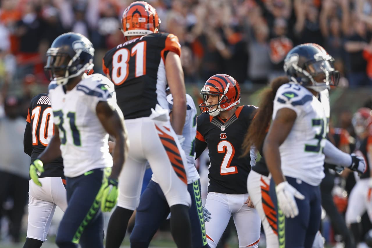 Nugent anotó un gol de campo de 31 yardas cuando el tiempo de juego acabó y otro de 42 que le dio la victoria en tiempo extra a los Bengals sobre los Seahawks.