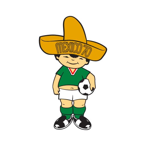 <b>México 1970 - </b>Juanito, un niño mexicano con el sombrero típico del país. Además, va con el uniforme del Tri y su balón.