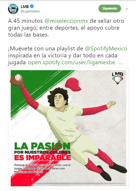 Desde la cuenta oficial de Twitter de la Liga Mexicana de Beisbol (LMB) volvieron a lanzar apoyo al Tricolor en la justa mundialista.
