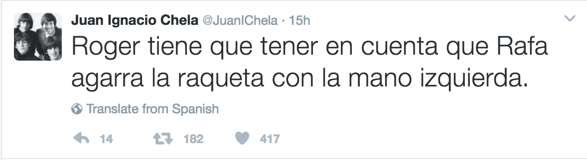 Claro, Chela se dio cuenta y por eso le ganó a Rafa una vez. Las cinco veces que perdió antes el español no importan