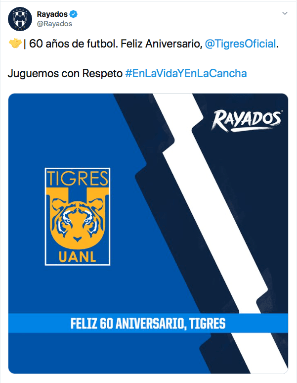 Equipos como Arsenal, Olympique y sus adversarios del futbol mexicano conmemoran y felicitan a los Tigres tras su fundación en 1960.