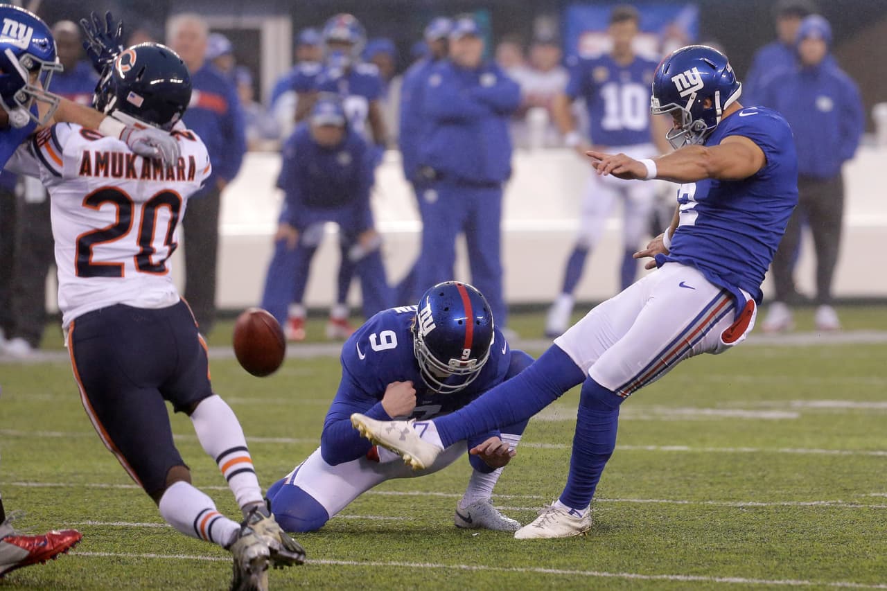 Aldrick Rosas pateó un gol de campo de 44 yardas en el tiempo extra, el tercero del partido para él (tuvo otros dos de 57 y 37 yardas) con el que los Giants ganaron el partido 30-27.