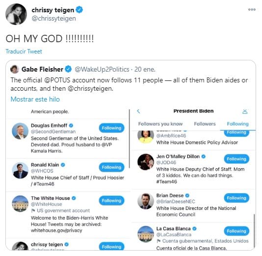 En cuanto la modelo se dio cuenta del ‘follow’ de @POTUS, no dudó en manifestar su alegría en Twitter.