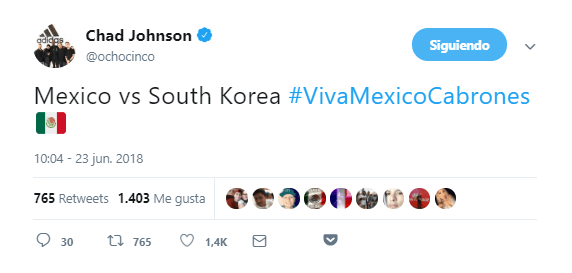 Mexicano de corazón, estadounidense de nacimiento, el exreceptor abierto de los Cincinnati Bengals, Chad Johnson, no es ajeno a mostrar apoyo por el Tricolor.