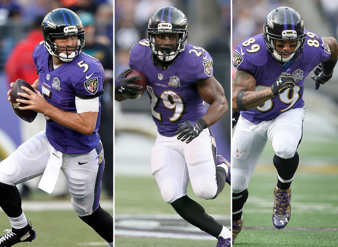 <b>29) BALTIMORE RAVENS: QB Joe Flacco – RB Justin Forsett – WR Steve Smith</b>
<br>El quarterback Joe Flacco y el veterano receptor Steve Smith regresan luego de un complicado 2015 debido a las lesiones. Smith tiene 37 años de edad y había dicho que el año pasado sería el último, pero una lesión en el Tendón de Aquiles lo dejó fuera de combate, no quiso despedirse de esa forma. Forsett entra en su décima temporada en busca de 1,000 yardas terrestres.
