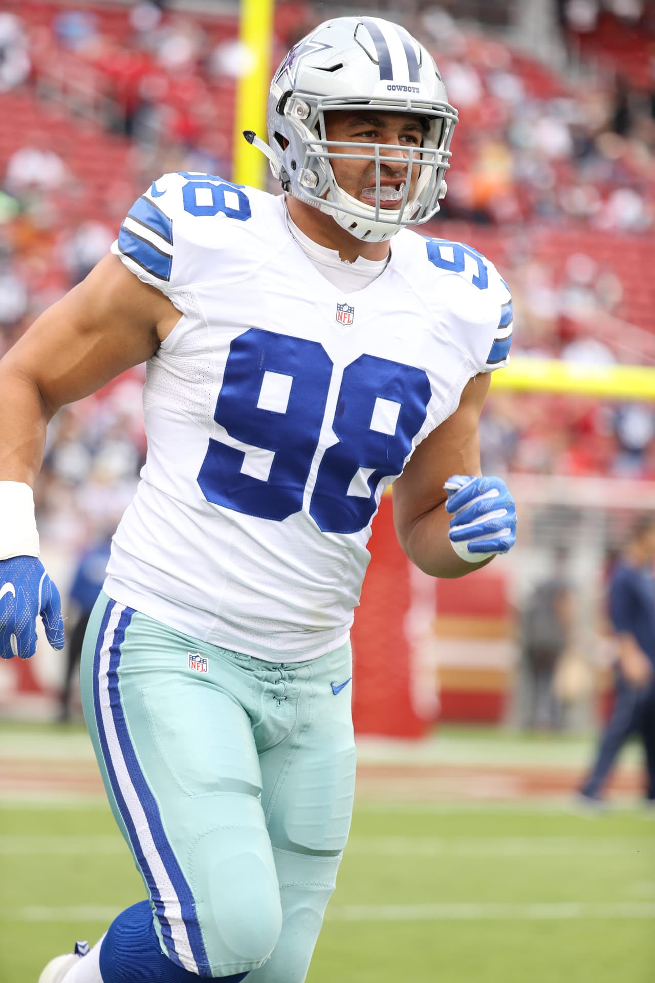 Dallas Cowboys defensive tackle Tyrone Crawford (98) warms up during an NFL football game between the Dallas Cowboys and the San Francisco 49ers Sunday, October 2, 2016, in Santa Clara, CA. (Tom Hauck via AP)