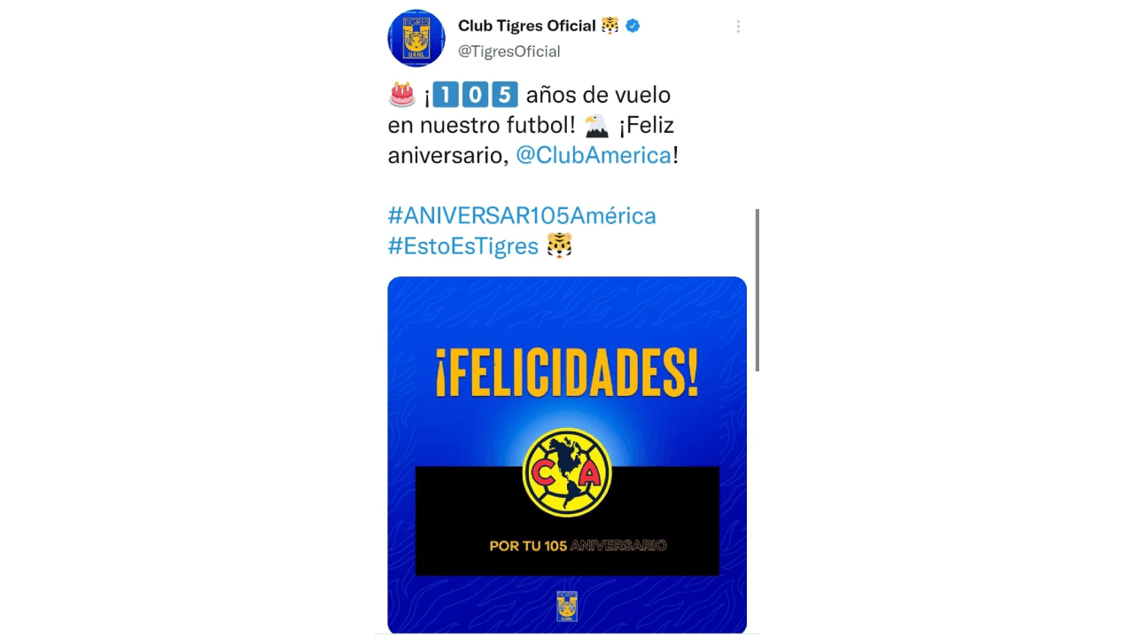 El Club más grande de América cumple 105 años de existencia y las felicitaciones se hicieron extensas en redes sociales. Aficionados, jugadores y ex jugadores, otros clubes y periodistas se sumaron al homenaje de las Águilas.