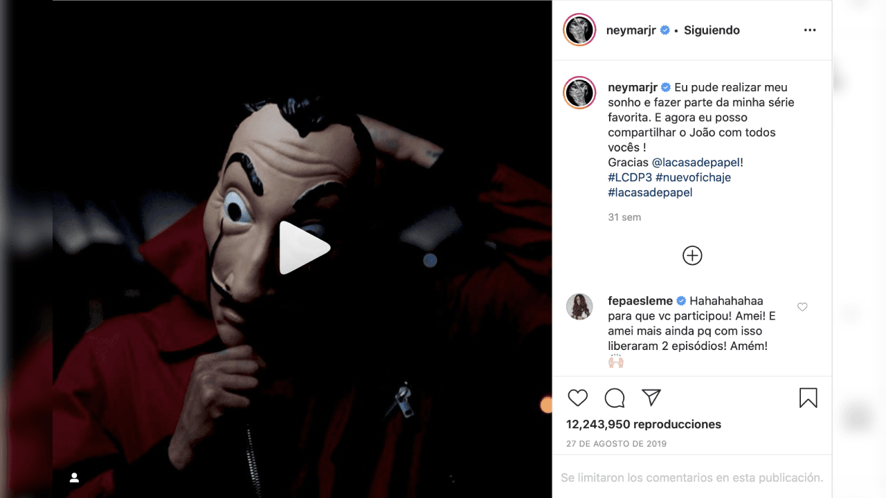 Esto publicó el futbolista brasileño cuando mostró su emoción por su participación en la tercera temporada.