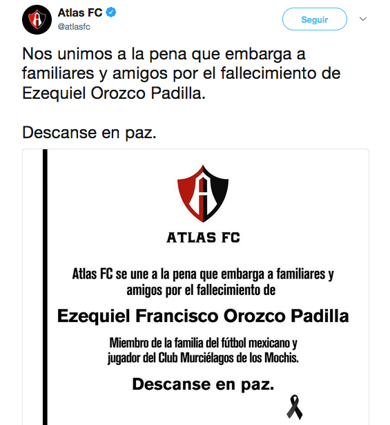 Protagonistas en los diferentes espacios del mundo del fútbol enviaron sus condolencias en redes sociales tras la muerte del mexicano Ezequiel 'Cheque' Orozco, víctima de un cáncer.
