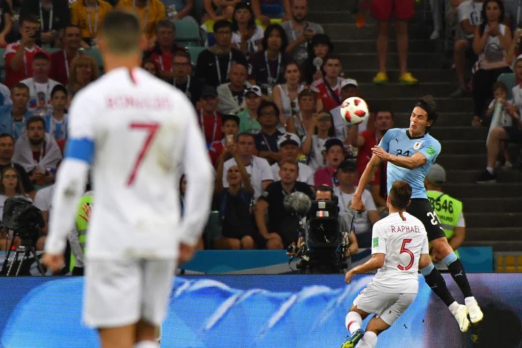 Al minuto 7 fue espectador de lujo en el gol de Edinson Cavani, el del 1-0 de Uruguay contra Portugal.