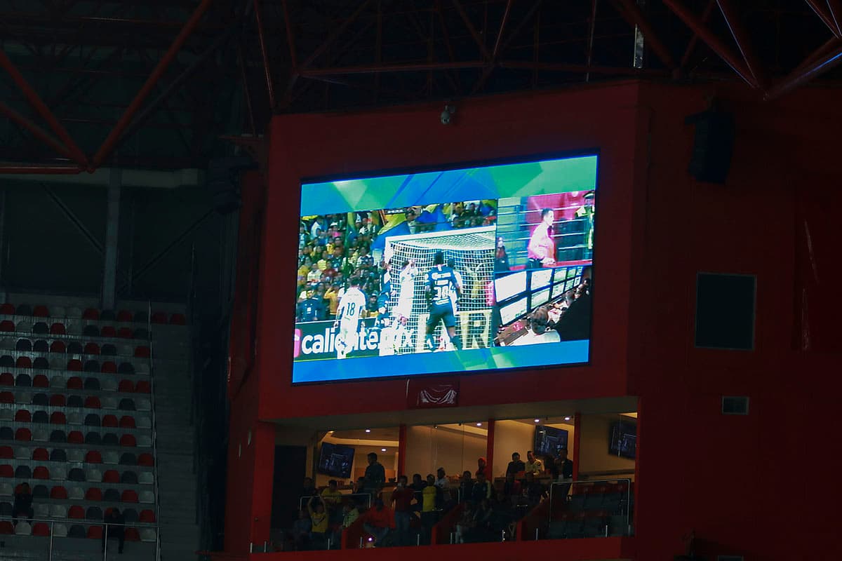 La revisión en el VAR la pudieron apreciar los fanáticos en las pantallas del Estadio Nemesio Diez.
