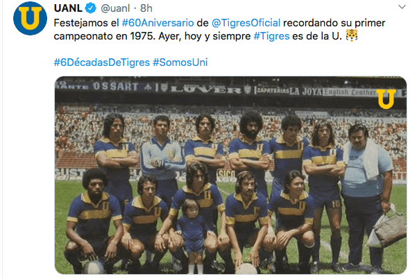 Equipos como Arsenal, Olympique y sus adversarios del futbol mexicano conmemoran y felicitan a los Tigres tras su fundación en 1960.