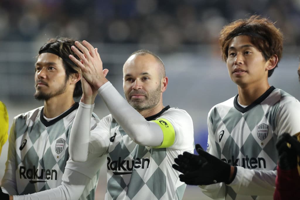 SUWON, SOUTH KOREA - FEBRUARY 19: Andres Iniesta of Vissel Kobe celebrates the AFC Champions League Group G match between Suwon Samsung Bluewings and Vissel Kobe at the Suwon World Cup Stadium on February 19, 2020 in Suwon, South Korea. (Photo by Han Myung-Gu/Getty Images)