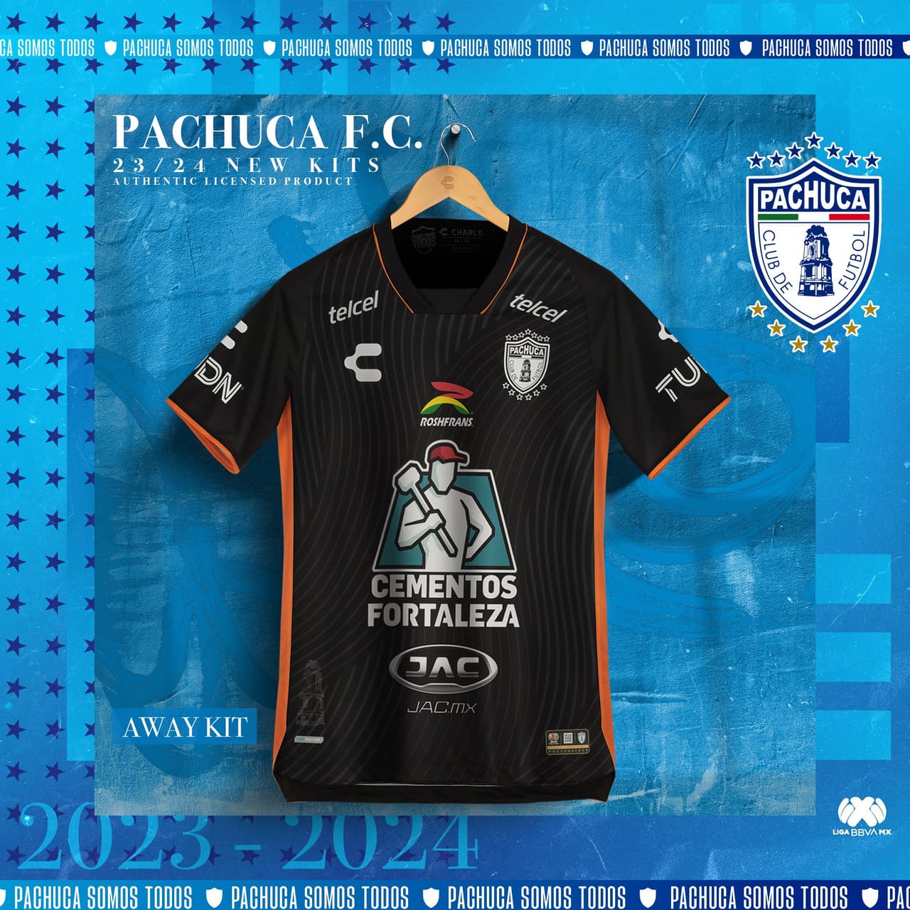 El negro con vivos naranjas predomina otra vez en los Tuzos para su jersey de visitante.