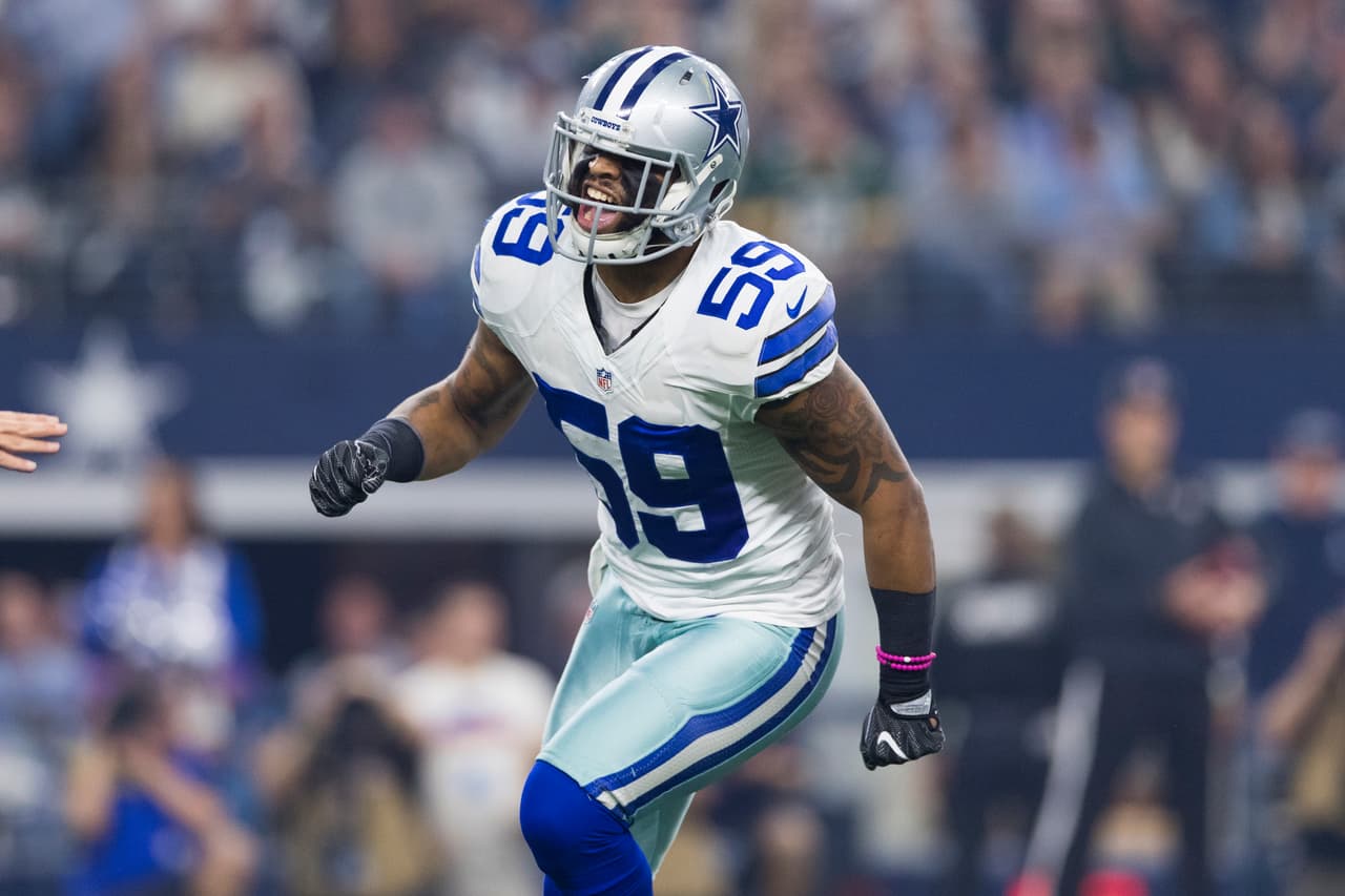Dallas Cowboys middle linebacker Anthony Hitchens (59) during an NFL Divisional Round Playoff football game against the Green Bay Packers on Sunday, Jan. 15, 2017 in Arlington, TX. The Packers won, 34-31. (Ric Tapia via AP)