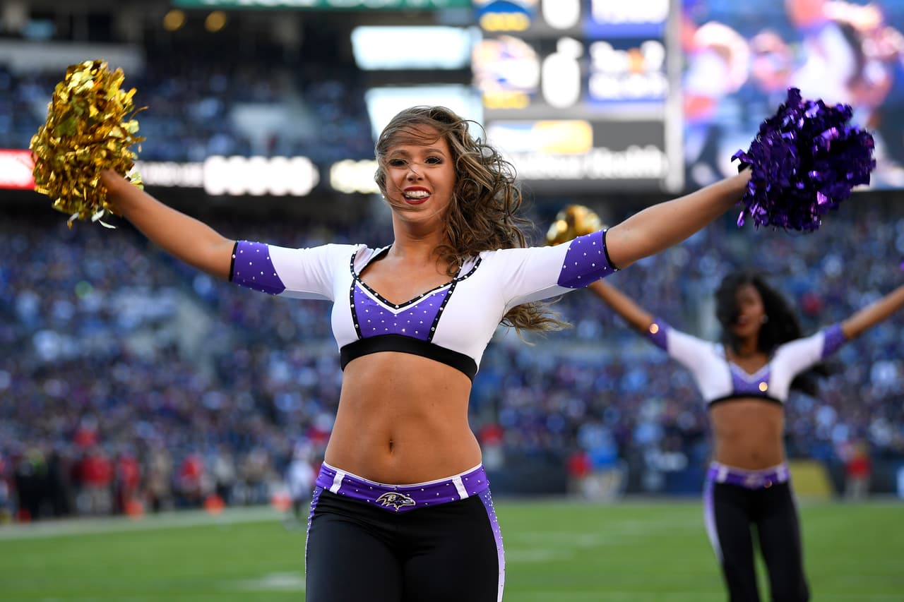 A Baltimore Ravens cheerleader performs in the first half of an NFL wild card playoff football game between the Ravens and the Los Angeles Chargers, Sunday, Jan. 6, 2019, in Baltimore. (AP Photo/Nick Wass)