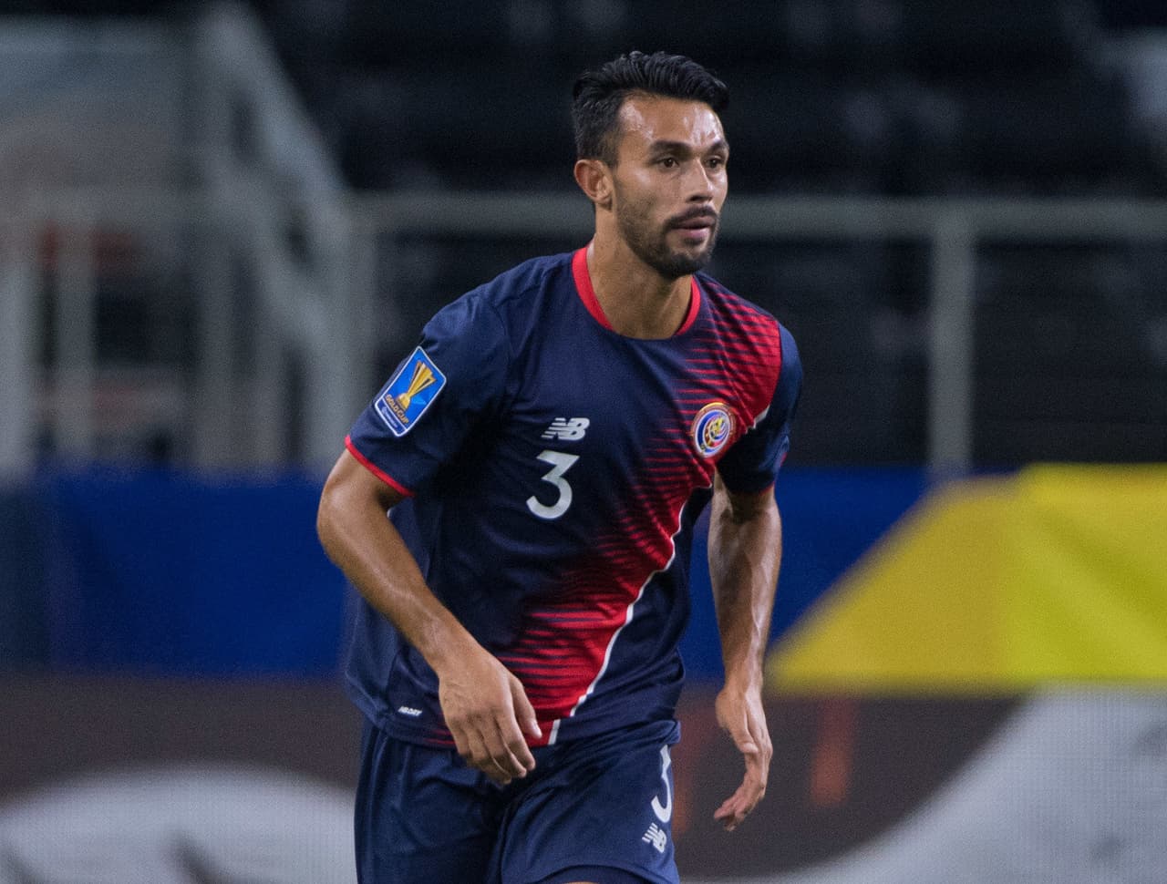 Jul 22, 2017; Arlington, TX, USA; Costa Rica defender Giancarlo Gonzalez (3) in action during the game against the United States at AT&T Stadium. United States shuts out Costa Rica 2-0. Mandatory Credit: Jerome Miron-USA TODAY Sports