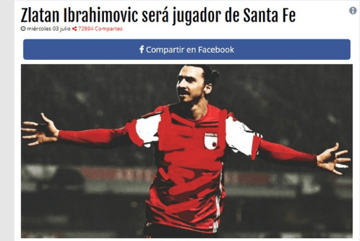 En redes sociales surgió el rumor de la llegada del sueco Zlatan Ibrahimovic del LA Galaxy de la MLS a Independiente Santa Fe en el fútbol colombiano, lo que generó hilarantes reacciones entre los usuarios.