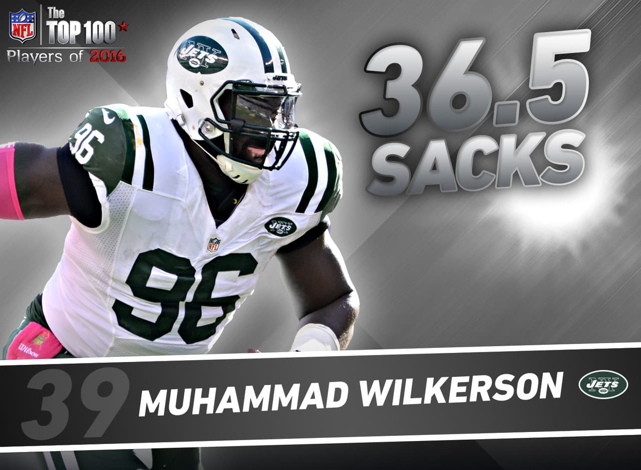 39. Muhammad Wilkerson - DE, New York Jets.- Uno de los jugadores más importantes de la defensiva de los Jets desde que llegó en la temporada 2011. Wilkerson es primer en este equipo en capturas (36.5), golpes al quarterback (85) y balones sueltos forzados (9) en ese lapso de tiempo. Es el tercero con más capturas en la historia de los neoyorquinos en sus primeras cinco campañas solo detrás de John Abraham (43.0) y Shaun Ellis (41.0).