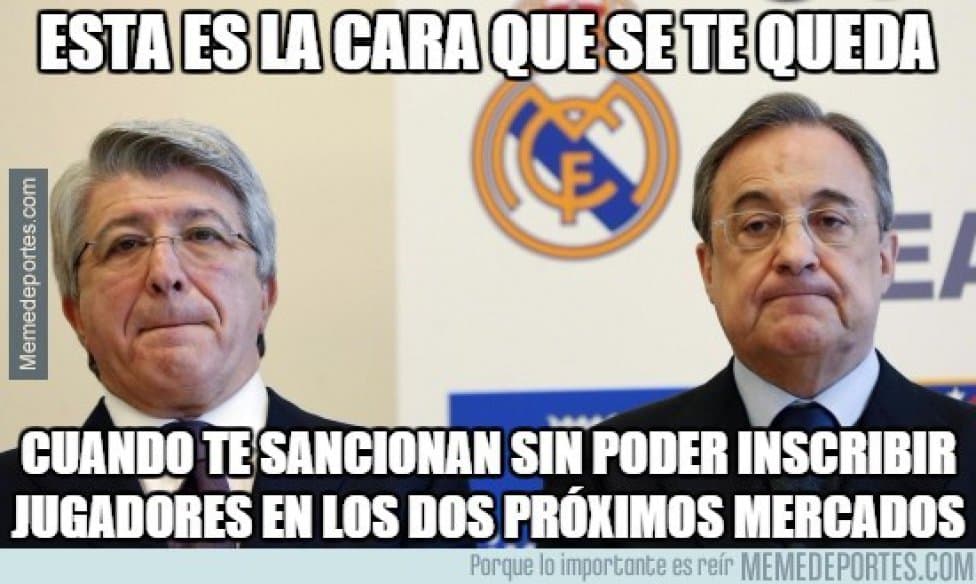 Los usuarios de la red no desaprovecharon la oportunidad para burlarse de los equipos de Madrid que no podrán contratar jugadores durante un año.