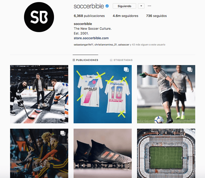 3. Soccer Bible (@soccerbible) - con casi 5 millones de seguidores, esta cuenta se dedica a compartir fotografías y videos de actualidad en el mundo futbolístico. No solo publican información sino también datos curiosos e imágenes exclusivas de implementos deportivos, así como uniformes.