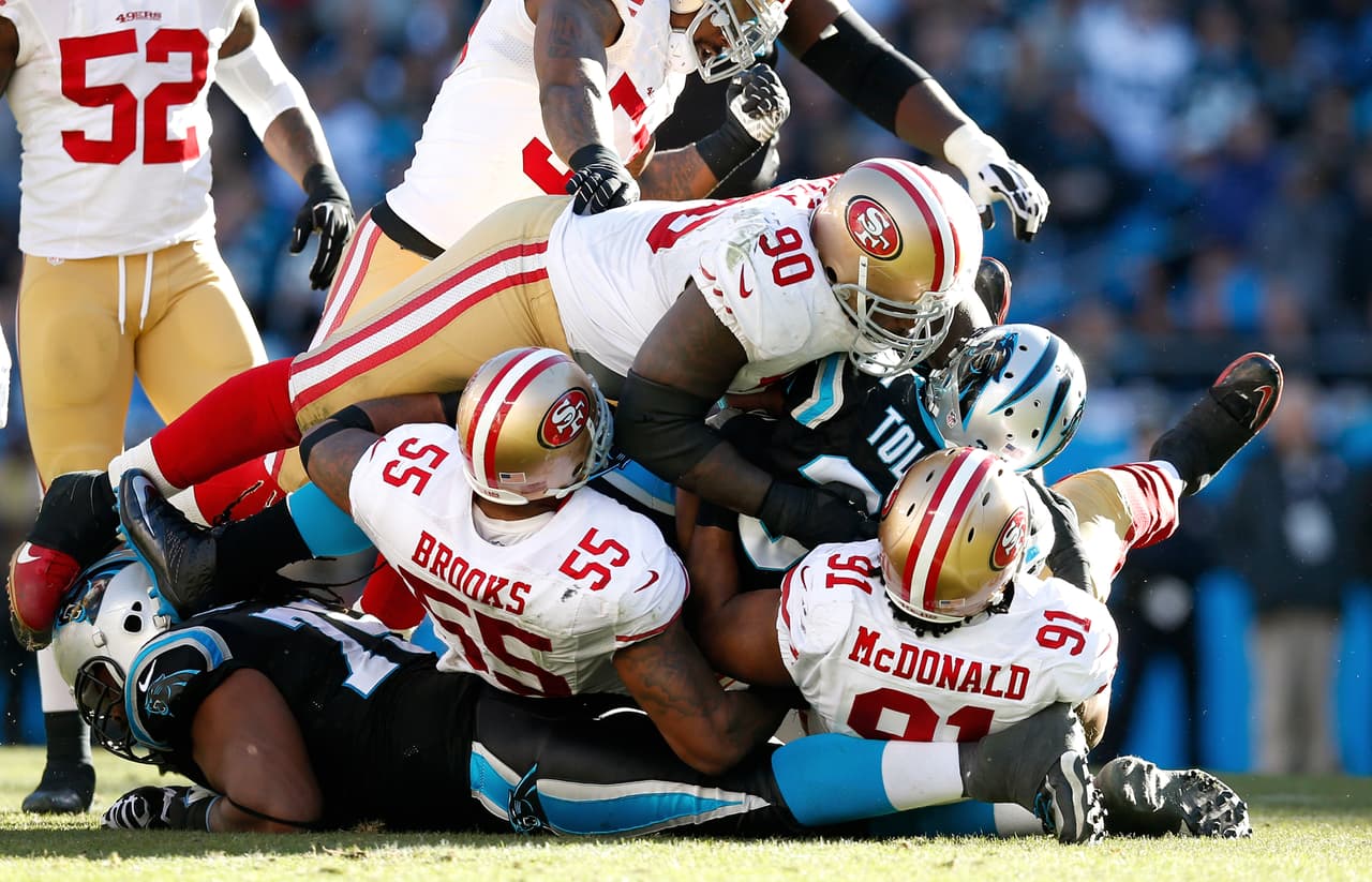 12.- San Francisco 49ers - 12 de enero del 2014 (23-10 en Carolina Panthers) (Playoffs Divisionales).- Jim Haurbaugh clasificó por tercera ocasión en la misma cantidad de temporadas a los 49ers al Juego por el Campeonato de la NFC con una dominante actuación de la defensiva de los campeones defensores de la Conferencia Nacional.