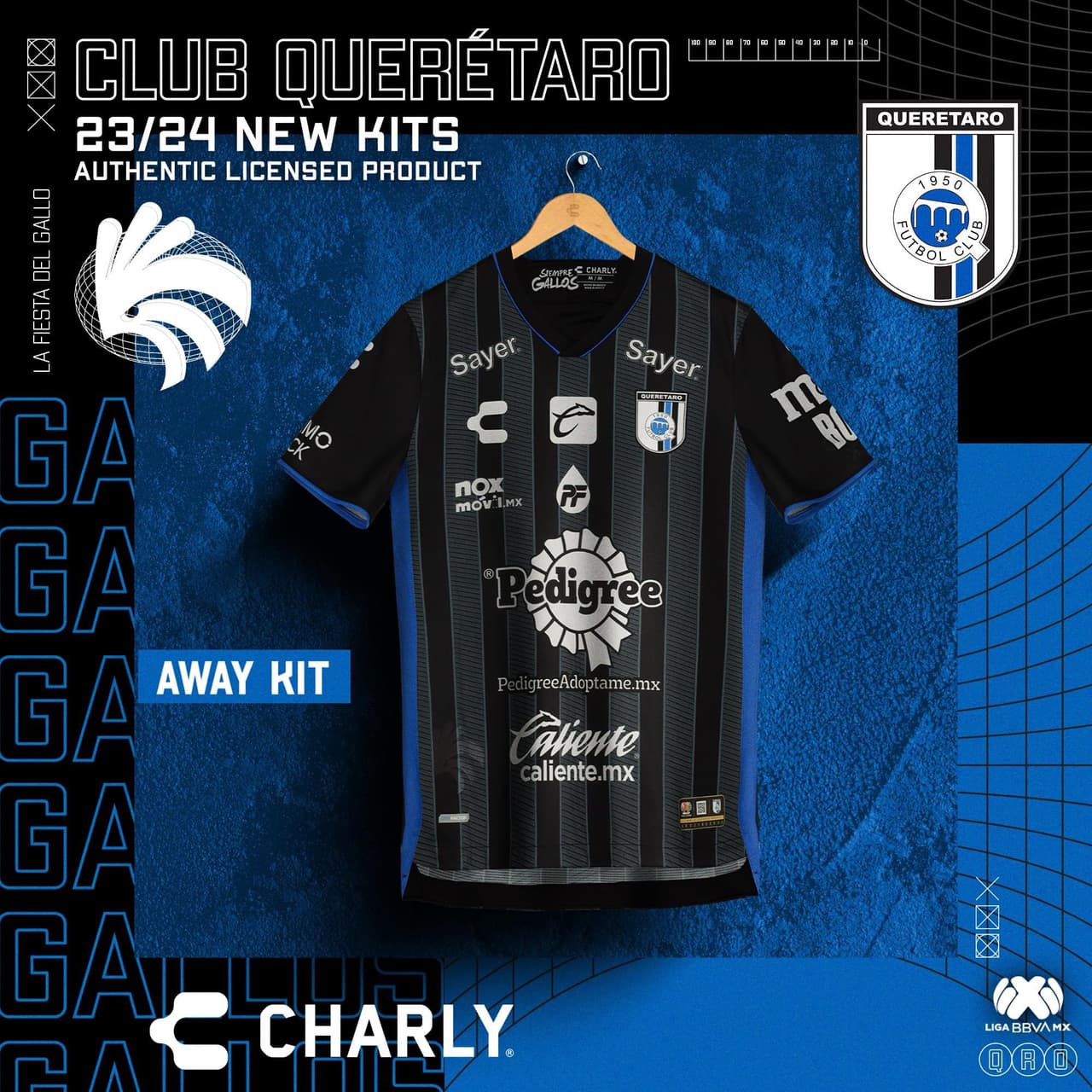 Con tonos negros distintos en rayas verticales, así el diseño de vistante de Gallos Blancos.