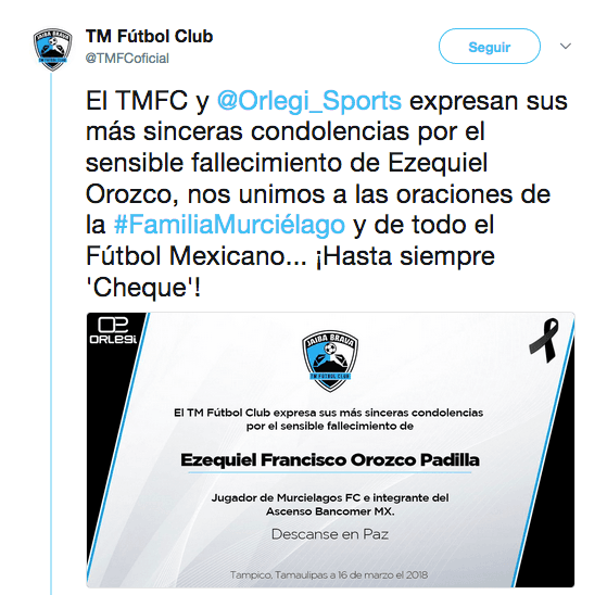Protagonistas en los diferentes espacios del mundo del fútbol enviaron sus condolencias en redes sociales tras la muerte del mexicano Ezequiel 'Cheque' Orozco, víctima de un cáncer.