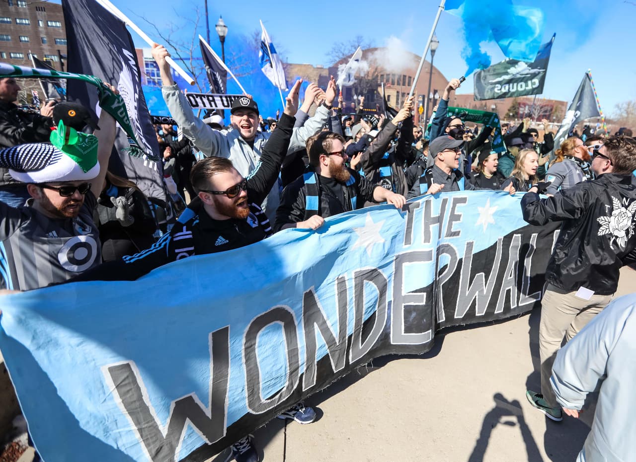 Mar 17, 2018; Minneapolis, MN, USA; Minnesota United fans march prior to the game against Chicago Fire at TCF Bank Stadium. Mandatory Credit: Brace Hemmelgarn-USA TODAY Sports
