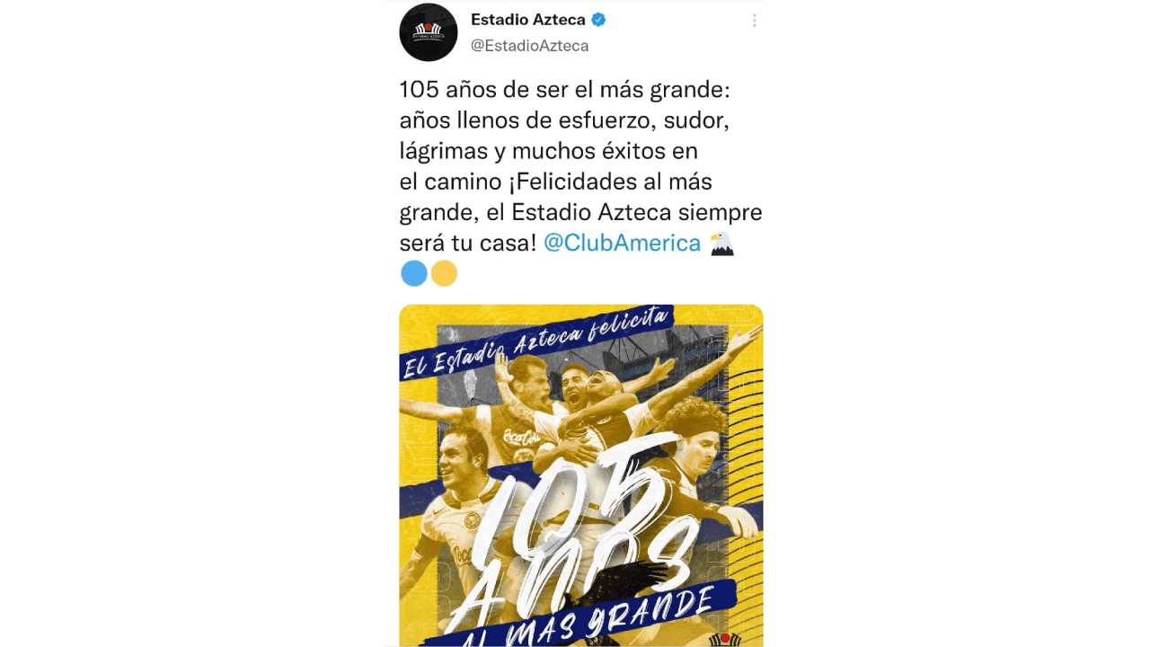El Club más grande de América cumple 105 años de existencia y las felicitaciones se hicieron extensas en redes sociales. Aficionados, jugadores y ex jugadores, otros clubes y periodistas se sumaron al homenaje de las Águilas.