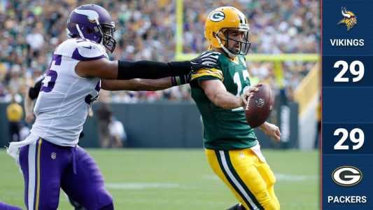 Daniel Carlson falló dos goles de campo en el tiempo extra, incluyendo uno de 35 yardas al final de la prórroga tanto Packers como Vikings empataron en Lambeau Field. El segundo empate en dos semanas.