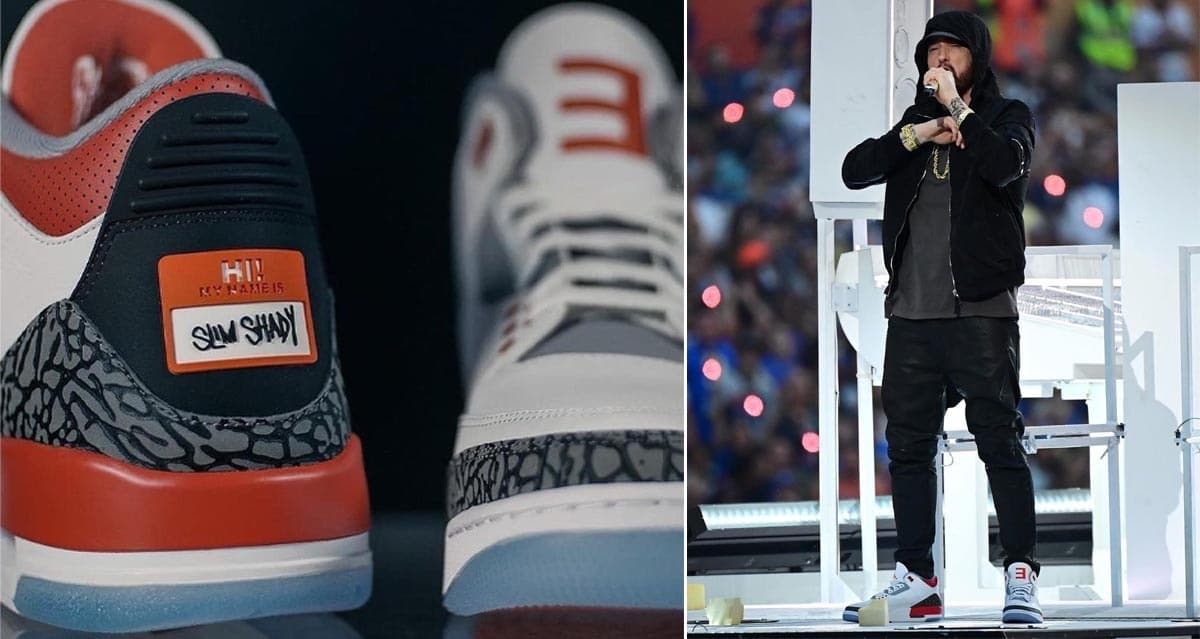 El rapero deslumbró en el medio tiempo del Super Bowl LVI con unos exclusivos tenis Air Jordan.