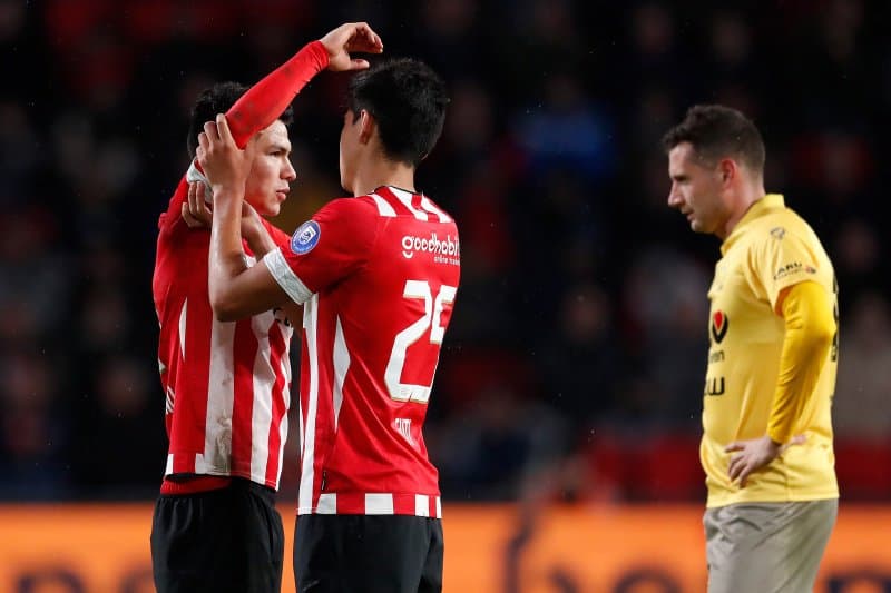 Hirving Lozano (izquierda) fue reemplazado por Donyell Malen al minuto 72' mientras Erick Gutiérrez actuó los 90 minutos.