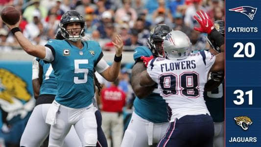 Blake Bortles no solo guió a los Jaguars a un triunfo sobre los Patriots sino que opacó a su contraparte Tom Brady, al lanzar para 377 yardas, completando 29 de 45 envíos con cuatro touchdowns.