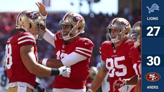 Fueron 14 puntos en el último cuarto los que permitieron los 49ers pero se aferraron a la victoria. Matt Stafford lanzó para 347 yardas con tres envíos a la zona final, pero no evitó la derrota.