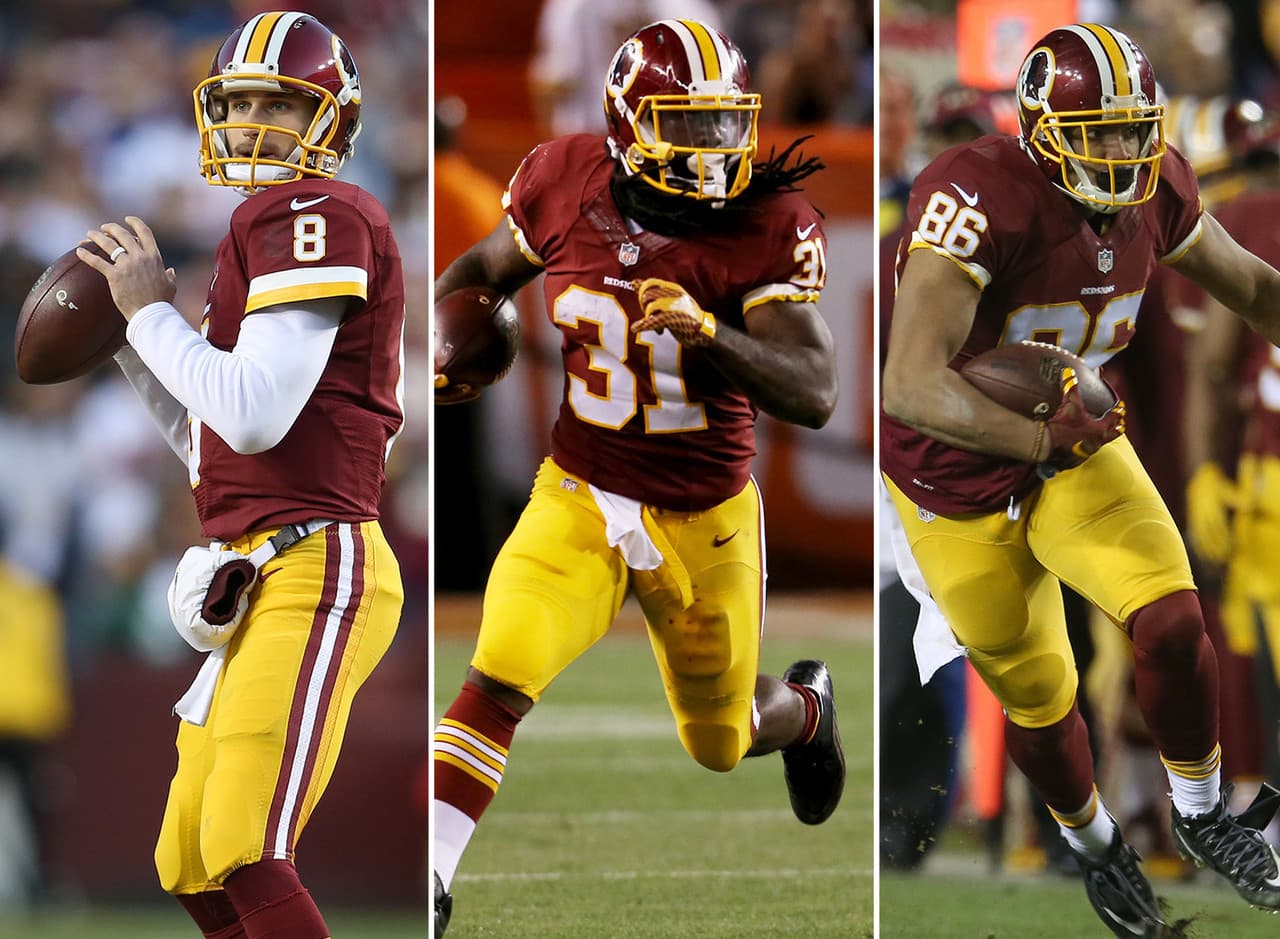 <b>24) WASHINGTON REDSKINS: QB Kirk Cousins – RB Matt Jones – WR Jordan Reed</b>
<br>No fue suficiente ganar la División Este NFC el año pasado, Cousins sigue en observación y los Redskins esperan que se confirme como el quarterback titular. El corredor Matt Jones tomará la responsabilidad total tras la salida de Alfred Morris quien se fue a Dallas y el ala cerrada Jordan Reed estuvo cerca de las 1,000 yardas, registró 952 con 11 touchdowns.