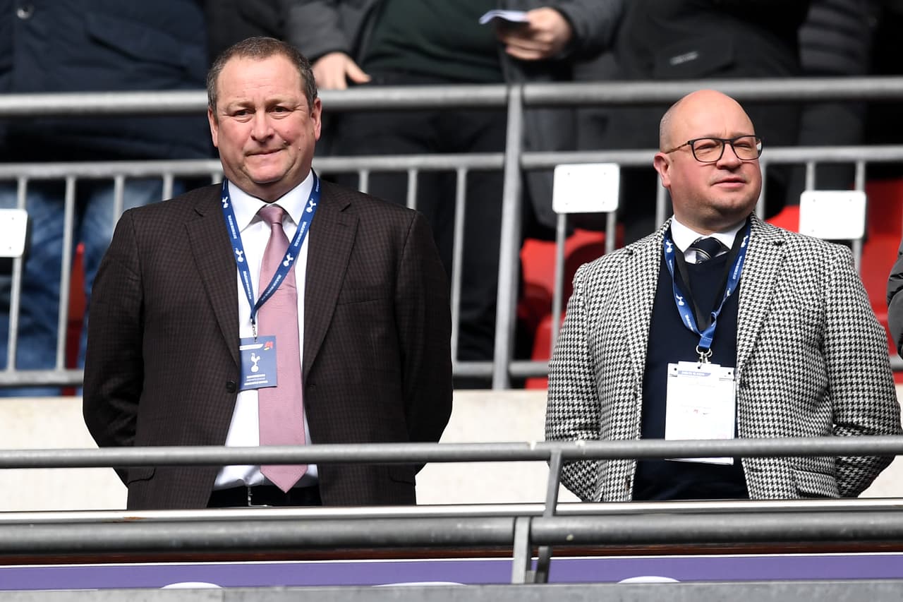 LONDON, ENGLAND - FEBRUARY 02: Mike Ashley, Newcastle United owner and Lee Charnley look on prior to the Premier League match between Tottenham Hotspur and Newcastle United at Wembley Stadium on February 2, 2019 in London, United Kingdom. (Photo by Michael Regan/Getty Images)